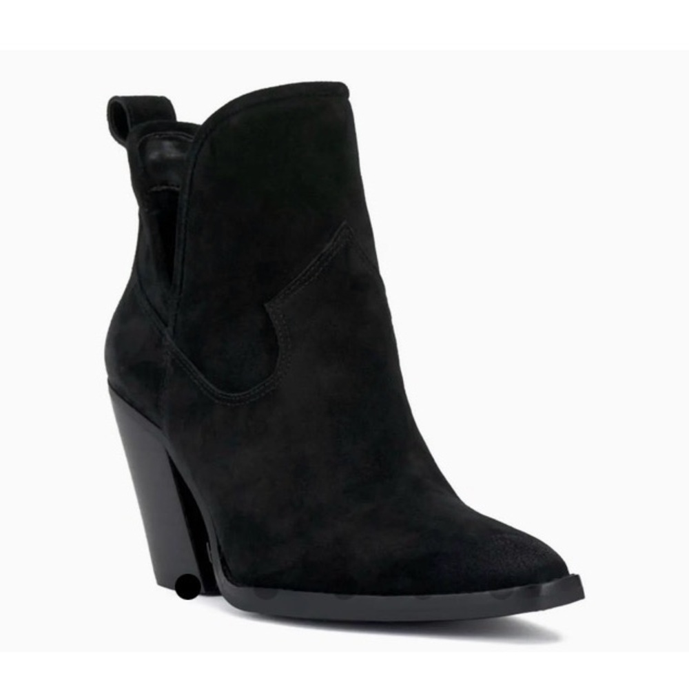 Vince Camuto Black Suede Ankle Bootie with Block Heel